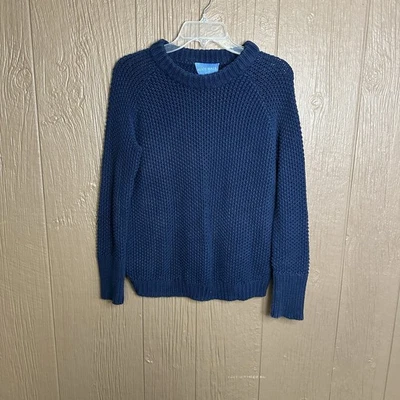 Alice Walk Fisherman Basic Cotton Crewneck Sweater Size M Navy Blue Open Knit - Image 1 of 4