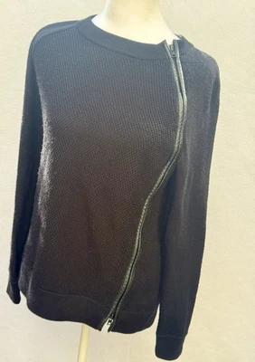Suéter de Lana Negro Vince Borde de Cuero Cremallera Texturizado Pullover XS Bastante Lujo Foto 1 de 4