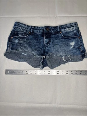 Aeropostale Size 6 High Rise Shorty Jean Shorts Dark Wash Distressed - Image 1 of 4
