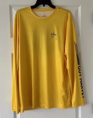 Guy Harvey Fishing T Shirt Mens Size XL Long Sleeve Yellow Moisture Wicking UP50 - Image 1 of 4