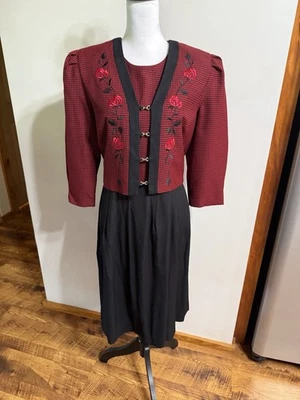 Vestido midi vintage Miss Dorby pata de gallo bordado rosa lazo trasero M-L Foto 1 de 4