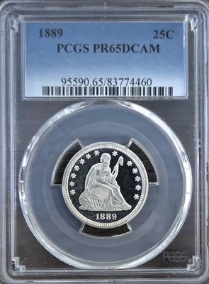1889 25c GEM DCAM PCGS PR-65DCAM SEATED LIBERTY PROOF QUARTER. GORGEOUS DCAM!! - Image 1 of 2