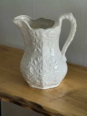 Antique Bennington Parian Ware Molded Pitcher Wheat Design  - Image 1 of 4