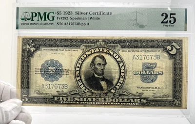 1923 $5 United States Silver Certificate PMG VF25 Fr#282 Speelman White Porthole - Image 1 of 2