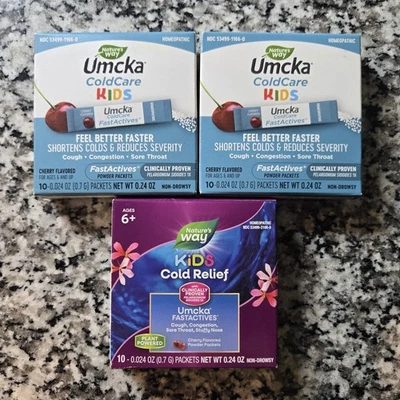 2x Nature's Way Umcka Cold Care Kids Powder Packets Cherry And 1x Cold Relief  - Image 1 of 2