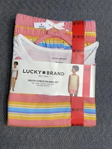 Lucky Brand Girls 4 Piece Flame Resistant Pajama Set MEDIUM 10/12 Multicolor - Picture 1 of 5