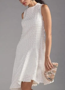 NWT Anthropologie Eva Franco White Textured Asymmetrical Eyelet Dress Size 12 - Picture 1 of 6
