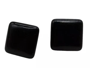 Trifari Ohrclips schwarz eckig Emaille goldfarben signiert Vintage - Bild 1 von 5
