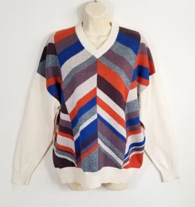 Suéter Zara Hombre Mediano Multicolor Tejido Fino Geométrico Manga Larga Cuello en V Algodón - Imagen 1 de 12