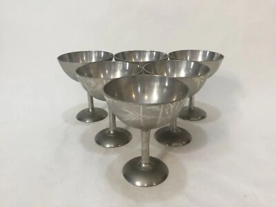 Juego de 6 copas vintage de diseño de bambú de metal peltre Jin, Jin marcado, 4 1/4" de alto Foto 1 de 4