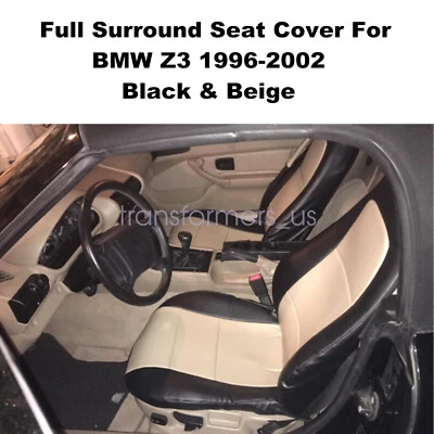 2 fundas de asiento delanteras para bmw z3 1996-2002 cuero negro/beige hechas a medida Foto 1 de 4