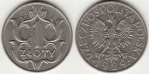 POLONIA Moneda 1 ZLOTY 1929. aVF. Y#14. Moneda de níquel Rzech Pospolita Polska - Imagen 1 de 3