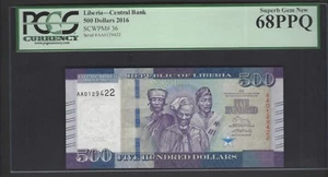 Liberia 500 Dollars 2016 P36 Uncirculated Graded 68 - Picture 1 of 2