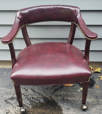 Vintage Leather  Desk Chair Office Wingback  maroon wood legs Cover
