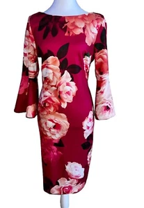 Calvin Klein Pink Floral Sheath Dress Flutter Sleeve Size 10 Career Church NWOT - Picture 1 of 11