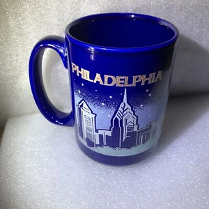 Philadelphia ceramic coffee Tea Mug Large Blue Skyline Vintage 12 Oz. Cup Handle - Picture 1 of 7