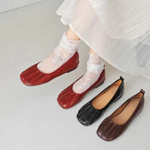Women's 2024 Fashion Square Toe Pleated Slip On Ballerina Ballet Flat Shoes  - Picture 1 of 15