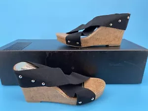 Steve Madden Womens Size 8 Wedge Sandals Black Heel Open Toe - Picture 1 of 15