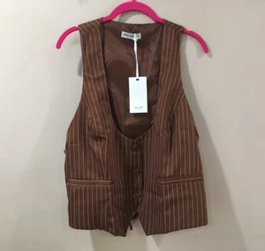Grace Karin Tailored Waistcoat Vest Top Pinstripes Brown Plus 2X Womens - Picture 1 of 5