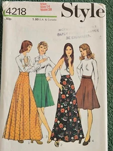 Genuine vintage 1970s skirt pattern Style 4218 size 14 waist 28 - Picture 1 of 2