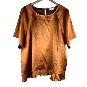 NWT Elvi Copper Metallic Short Sleeve Ruffle Hem Blouse Plus Size 20 - Picture 1 of 6