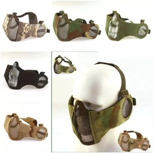 Tactical Airsoft Paintball Half Face Mask Ear Protection Steel Wire Mesh Mask UK - Picture 1 of 16