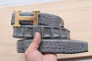 Gray Alligator CROCODILE Print Hornback Leather SKIN Men's Belt - W 1.5" - Picture 1 of 9