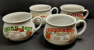 Juego de 4 tazas de sopa de cerámica vintage cuencos con mango de receta taza Cottagecore abuela - Imagen 1 de 12