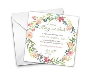 Personalised FLOWERS WEDDING Invites Pack of 10 with envelopes 150x150mm - Picture 1 of 4