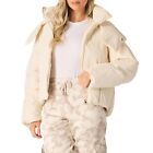 Womens Wrap Neck Puffer Jacket Quilted Hooded Coat Waterproof Warm Padded Coat
