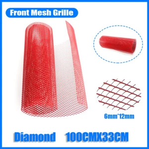【100x33cm】 Red Diamond Aluminium Car Bumper Grille Mesh Net Vent Hole 6x12mm CN@ - Picture 1 of 8