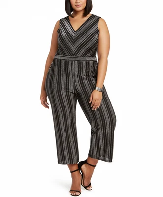 Macacão Monteau Trendy Plus Size listra glitter - Imagem 1 de 3