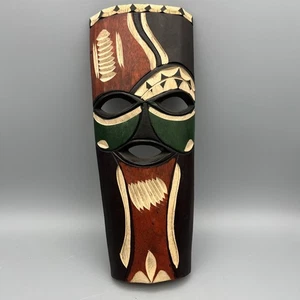 Maschera Swazi africana Swaziland intagliata a mano 12,5” nero rosso verde - Foto 1 di 14