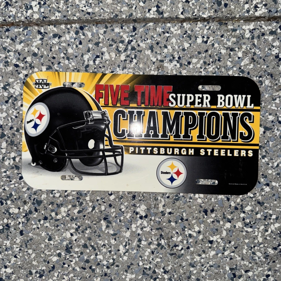 Placa de licença vintage Pittsburgh Steelers FIVE TIME Super Bowl Champions - Imagem 1 de 3