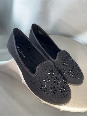 CL by Laundry Ballet Flats Black Bejeweled Velvet  Black Flowers Size 10 - Image 1 of 4