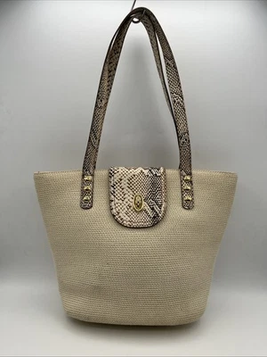 Bolso de hombro Eric Javits Squishee beige cocodrilo con adornos de cuero en relieve D1204308 Foto 1 de 4