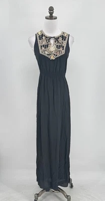 Vestido maxi AllSaints Spitalfields preto de seda enfeitado à mão arcadiano tamanho 2 - Imagem 1 de 4