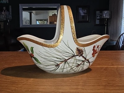 Продолговатая корзина с ручкой St. Nicholas Square Holiday Laurel 18 карат с двойным золотым ободком - Изображение 1 из 4