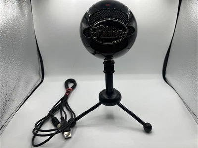 Micrófono condensador USB bola de nieve azul negro con soporte ajustable y cable USB Foto 1 de 4