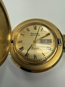 Rare Vintage Gold Plate ACCUTRON Quartz Pocket Watch, 42.4mm, Day-Date e11493 - Picture 1 of 4