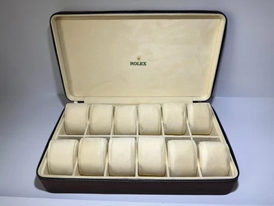 Estuche de viaje para reloj de cuero marrón genuino - Caja de almacenamiento de lujo con 12 ranuras Foto 1 de 4