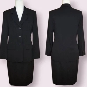 Conjunto de traje blazer y falda clásica negra Talbots Petite vintage 100 % lana - Imagen 1 de 16
