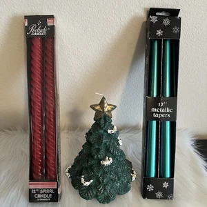 De Colección Velas de Navidad Verde Metálico Cono Rojo Espiral Lote De 3 Árbol Vacaciones - Imagen 1 de 5
