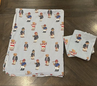 Ralph Lauren Polo Teddy Bear Stripe FULL  Double Flat  sheet &  2 Pillowcase VTG - Image 1 of 4