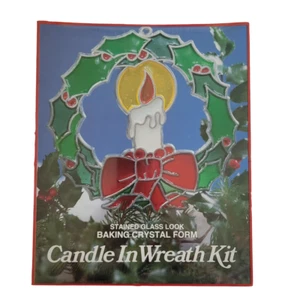 Christmas Candle In Wreath Eze Form Baking Crystal Stained Glass Look Kit Rare - Picture 1 of 6