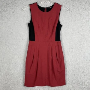 Theory Womens Size 2 Blended Fabric Sleeveless Scoop Neck Sheath Dress Black Red - Picture 1 of 12