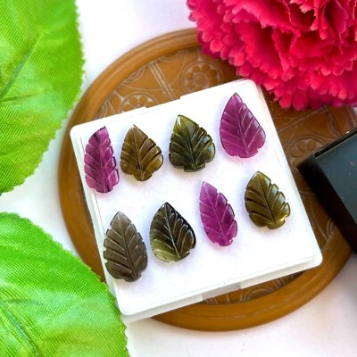 Natural Multi Tourmaline Hand Carving  Leaf 8 PCS Loose Cabochon For Jewelry - Image 1 of 4