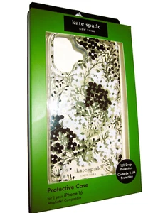 Kate Spade Protective CASE iPhone 16 Black Gold "Multi Flower" MagSave New - Picture 1 of 7