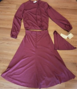 NOS Vintage 70s Alison Ayres dress size 6 maroon two piece deadstock NWT w/scarf - Picture 1 of 14