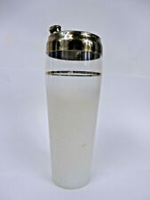 Vtg Cocktail Martini Shaker Frosted Glass to Clear Gold Band Ring Top 10" 